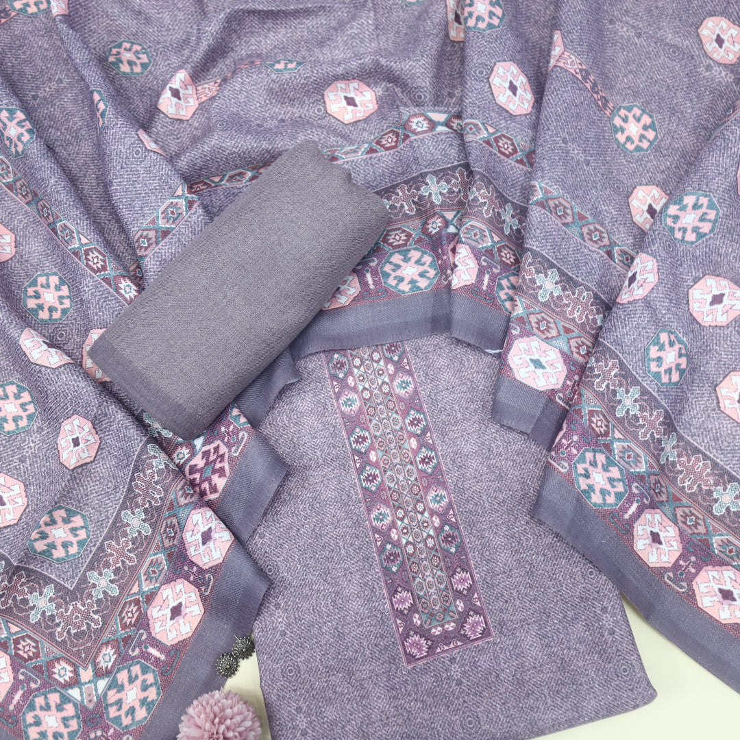 Kanya Mauve Pink Digital Printed Semi Pashmina Suit Set