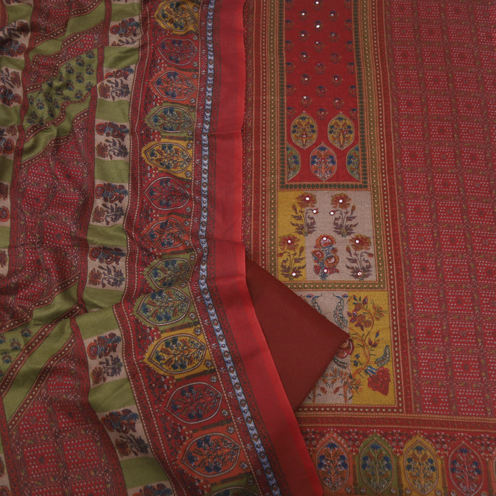 Param Sundari Dark Maroon Ajrak Print Semi Pashmina Suit Set
