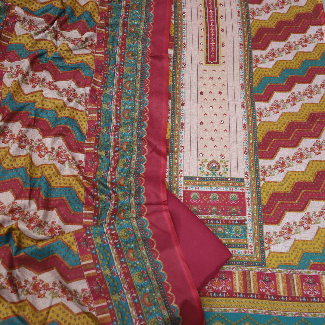 Param Sundari Ruby Pink Ajrak Print Semi Pashmina Suit Set