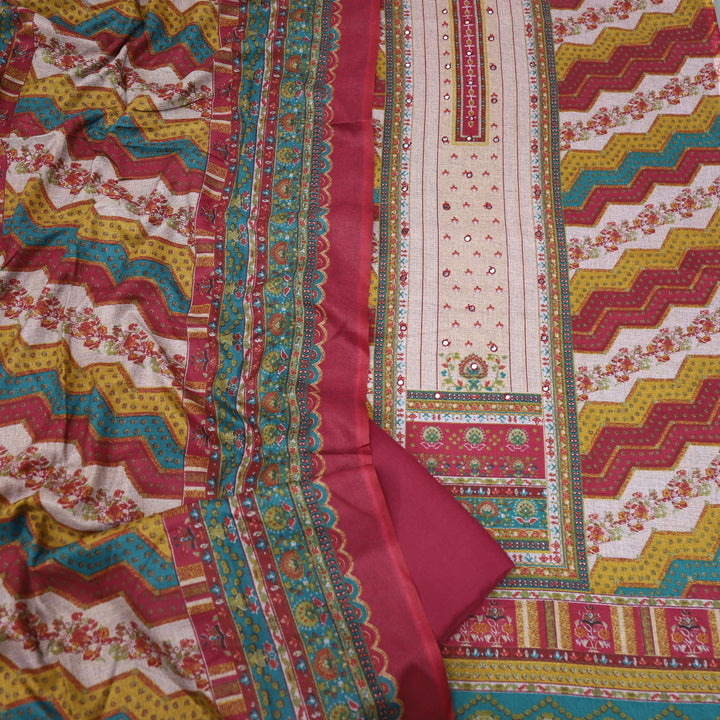 Param Sundari Ruby Pink Ajrak Print Semi Pashmina Suit Set