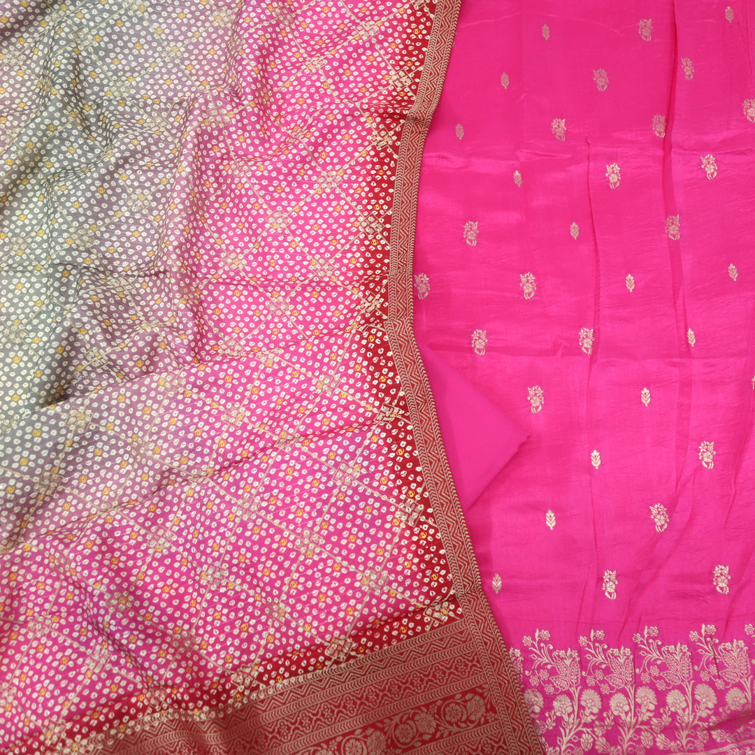 Musavvir Magenta Pink Zari Weaved Dola Silk Suit Set
