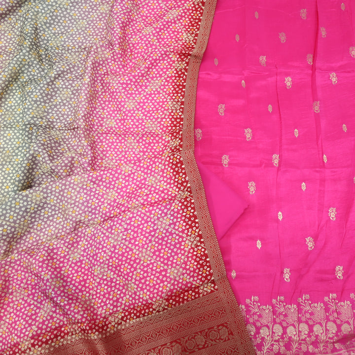Musavvir Magenta Pink Zari Weaved Dola Silk Suit Set