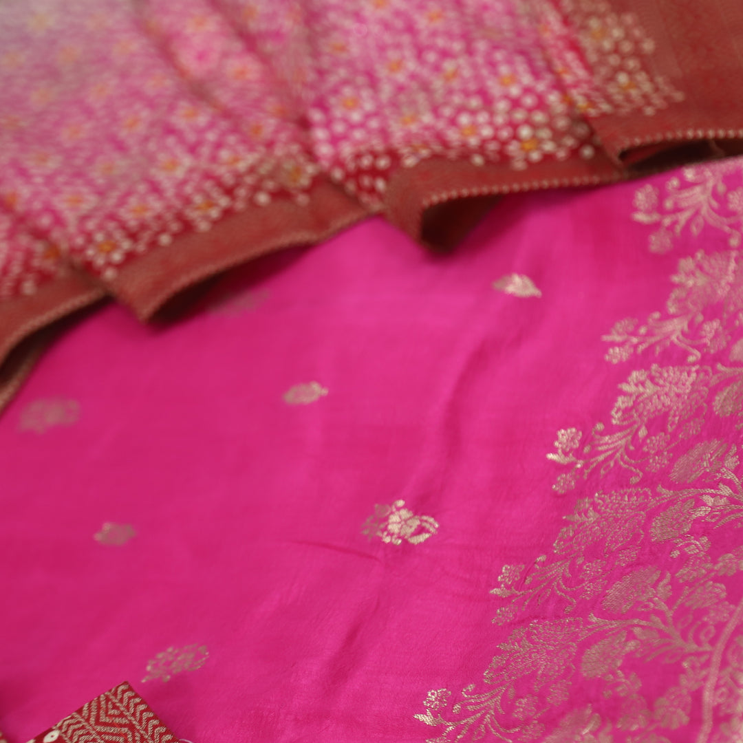 Musavvir Magenta Pink Zari Weaved Dola Silk Suit Set