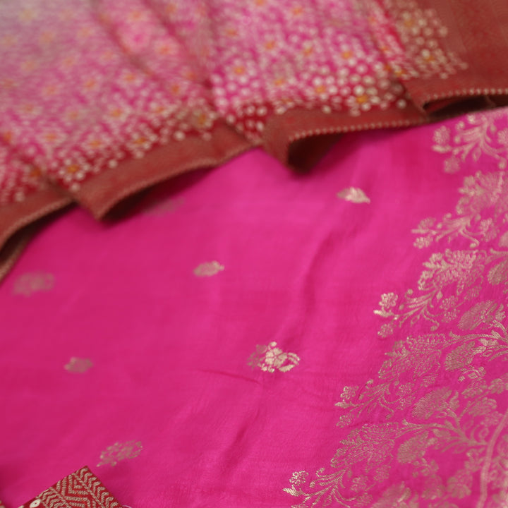 Musavvir Magenta Pink Zari Weaved Dola Silk Suit Set