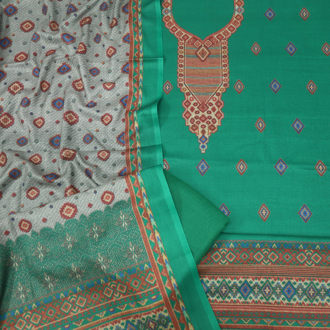 Qurbat Grass Green Digital Printed Semi Pashmina Suit Set