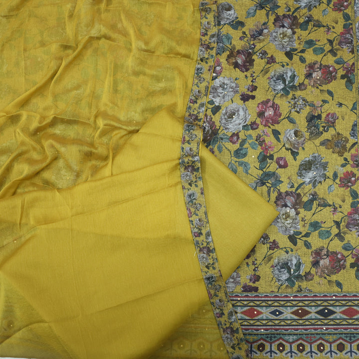 Kalaiya Olive Green Floral Printed Semi Pashmina Suit Set