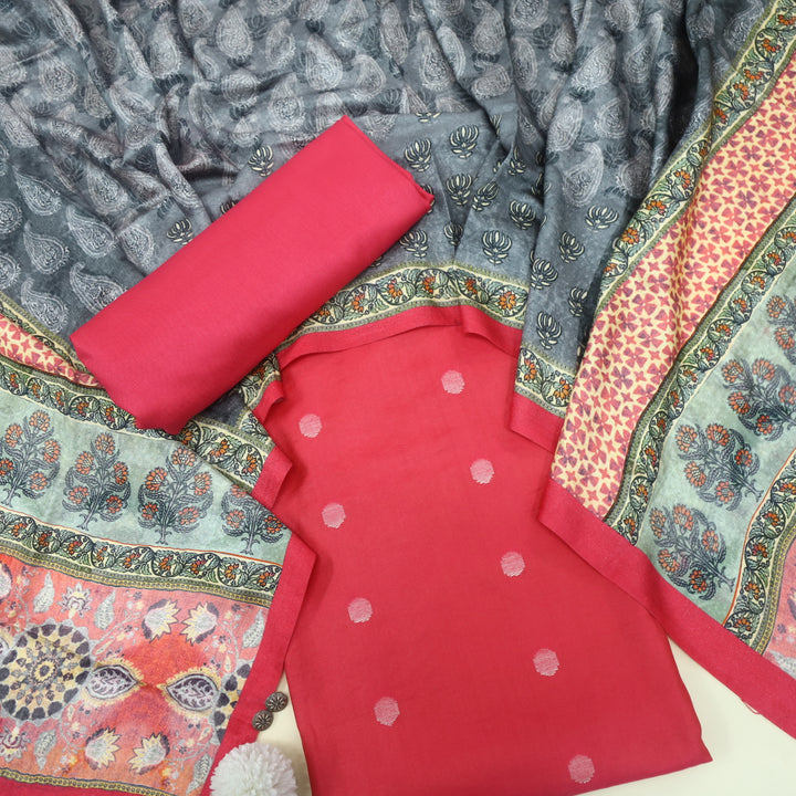 Sharara US Flag Pink Classic Dobby Work Pure Viscose Semi Pashmina Suit Set
