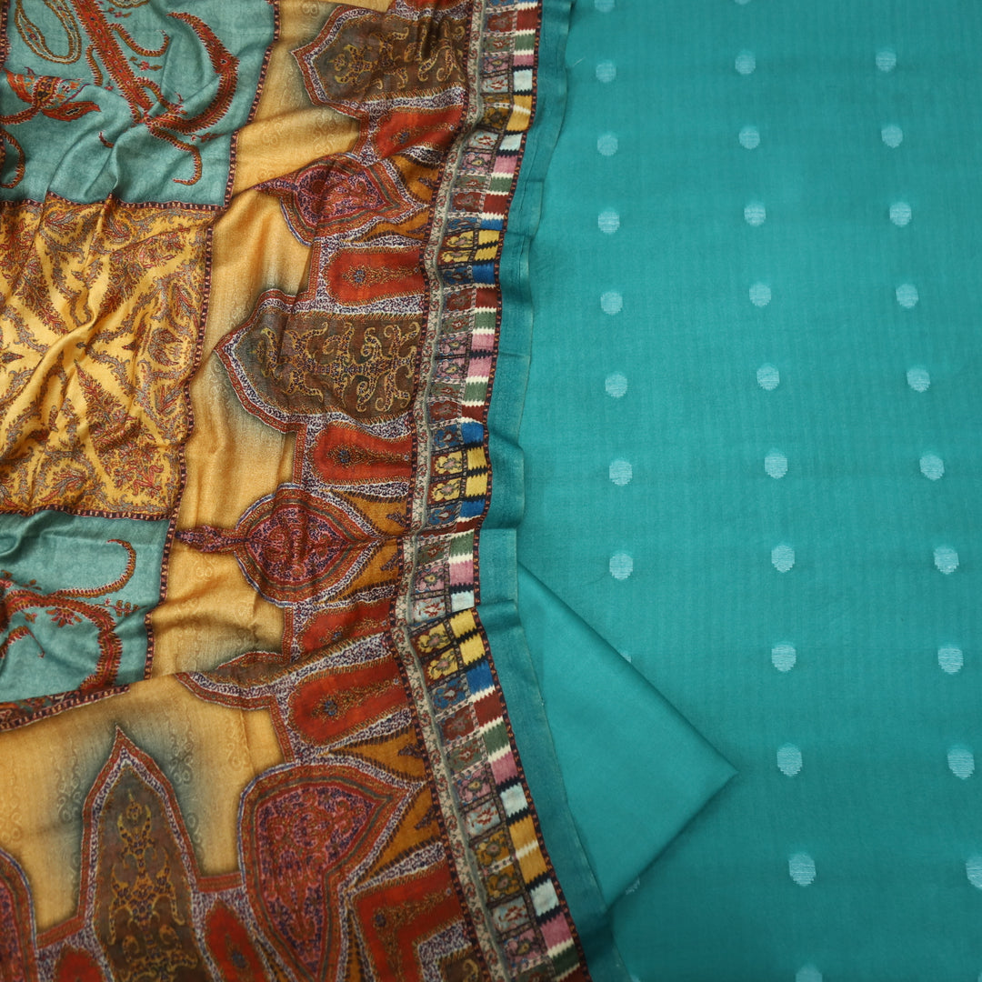 Sharara Teal Blue Classic Dobby Work Pure Viscose Semi Pashmina Suit Set