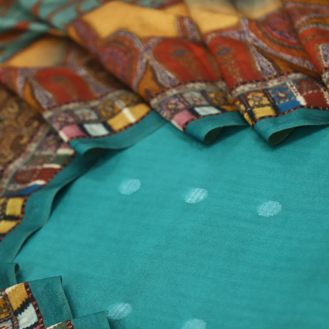 Sharara Teal Blue Classic Dobby Work Pure Viscose Semi Pashmina Suit Set