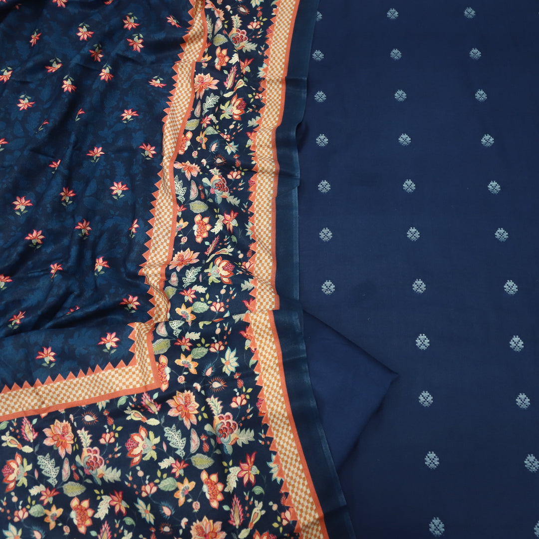 Sharara Midnight Blue Classic Dobby Work Pure Viscose Semi Pashmina Suit Set