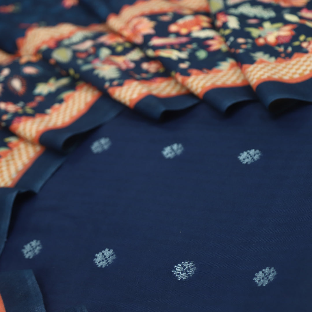 Sharara Midnight Blue Classic Dobby Work Pure Viscose Semi Pashmina Suit Set