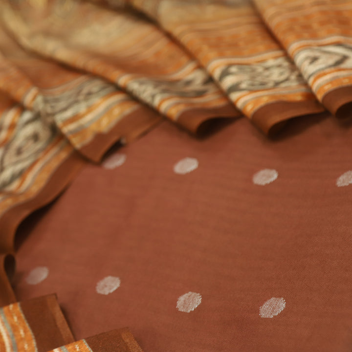Sharara Pecan Brown Classic Dobby Work Pure Viscose Semi Pashmina Suit Set