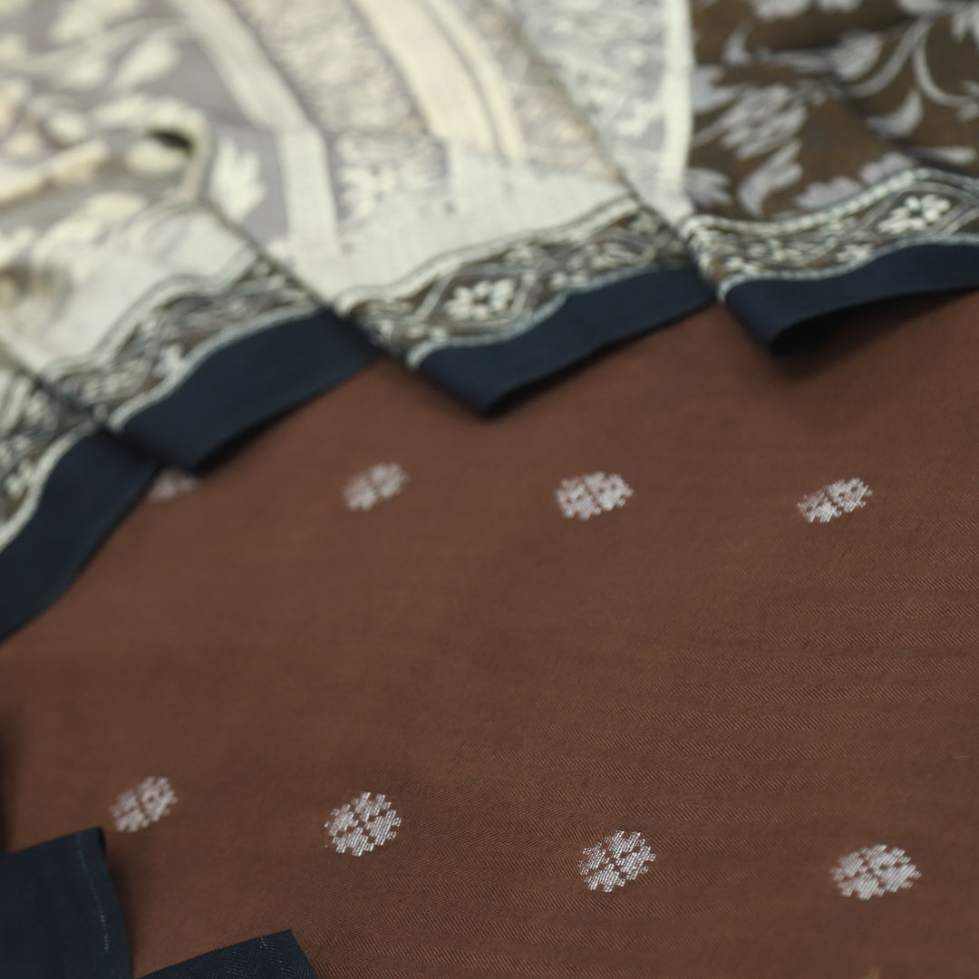 Sharara Hickory Brown Classic Dobby Work Pure Viscose Semi Pashmina Suit Set