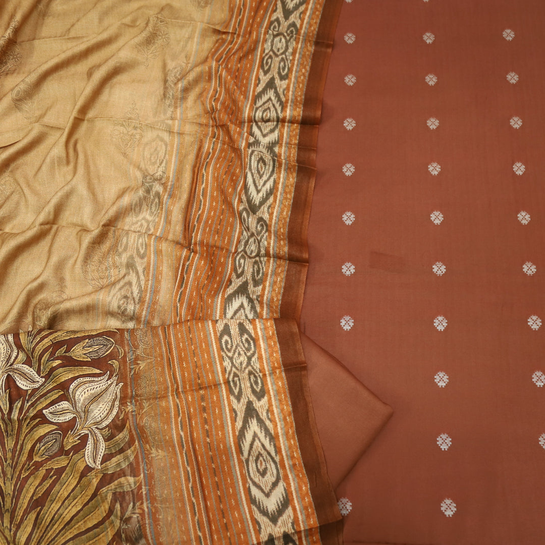 Sharara Chocolate Brown Classic Dobby Work Pure Viscose Semi Pashmina Suit Set