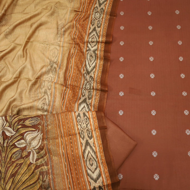 Sharara Chocolate Brown Classic Dobby Work Pure Viscose Semi Pashmina Suit Set