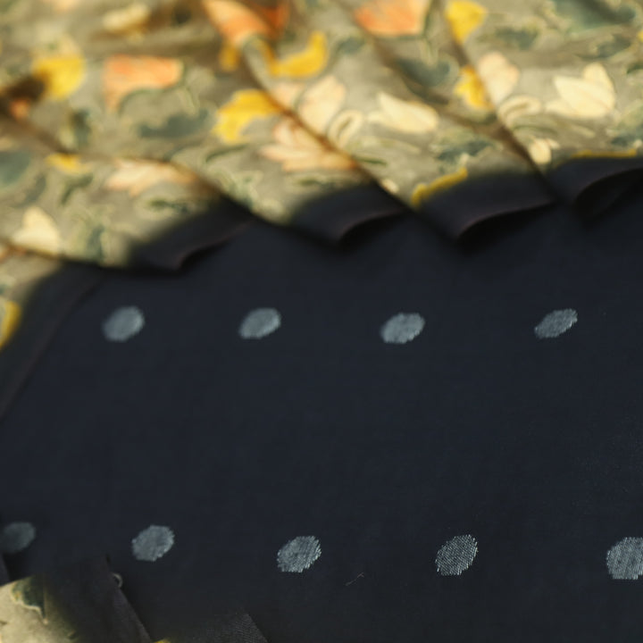 Sharara Ebony Black Classic Dobby Work Pure Viscose Semi Pashmina Suit Set