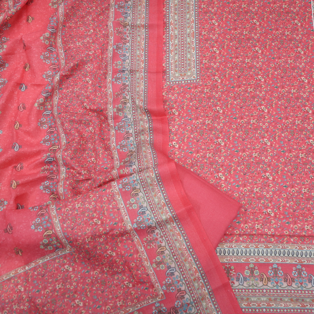 Ruhaan Flamingo PInk Floral Kanni Printed Semi Pashmina Suit Set