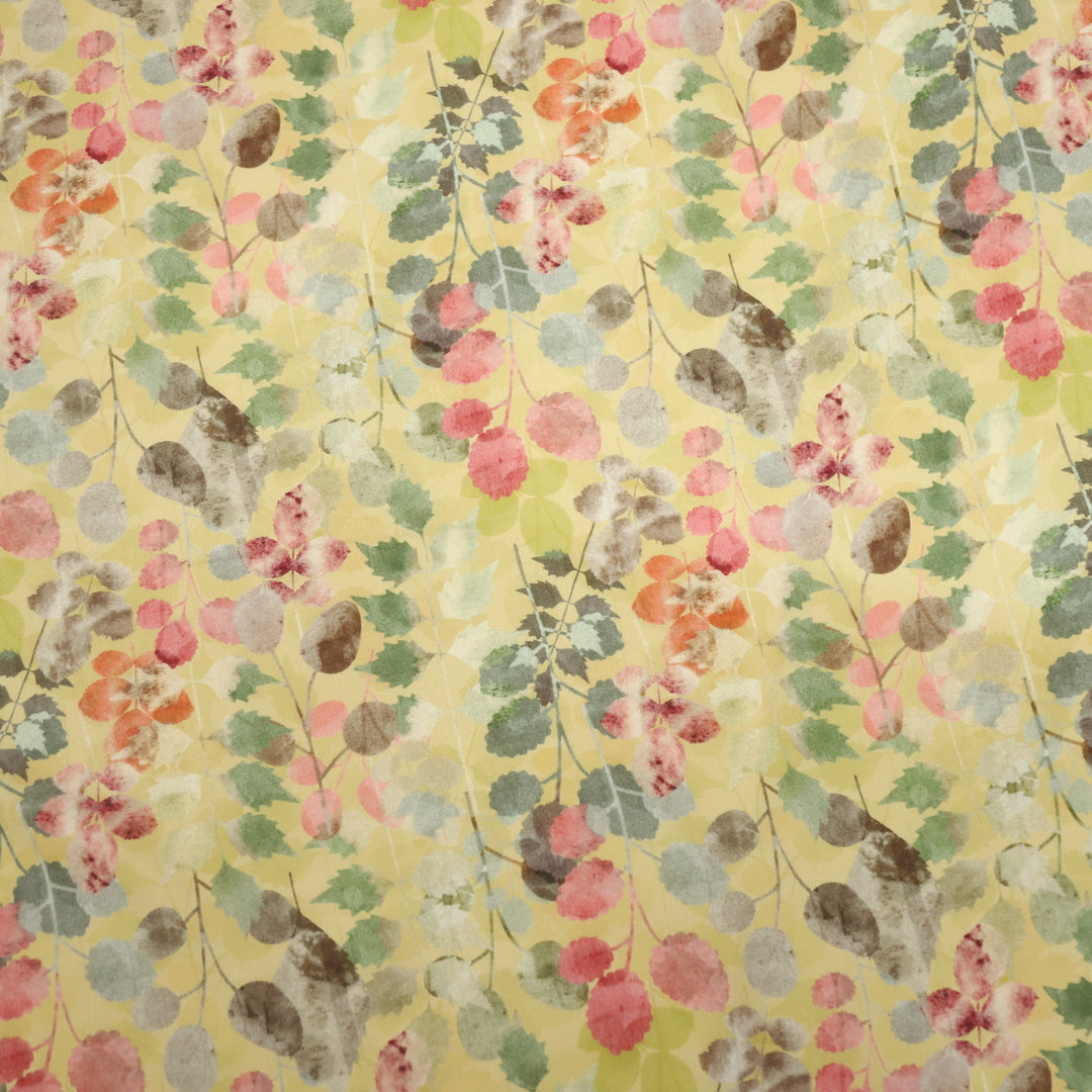 Makhmal Butter Yellow Floral Printed Premium Semi Pashmina Fabric-2.5 Mtr