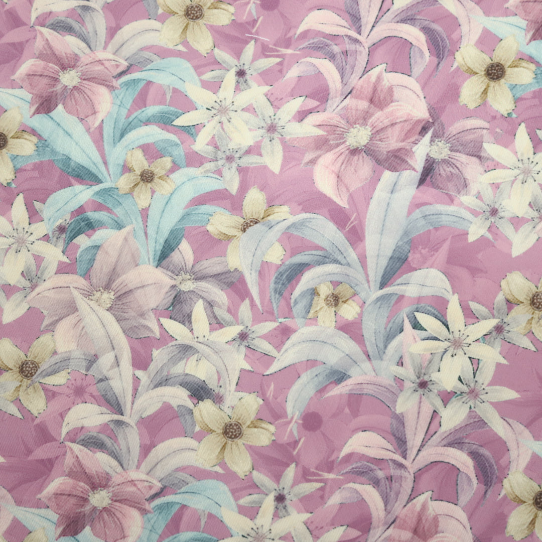 Makhmal Baby Pink Floral Printed Premium Semi Pashmina Fabric-2.5 Mtr