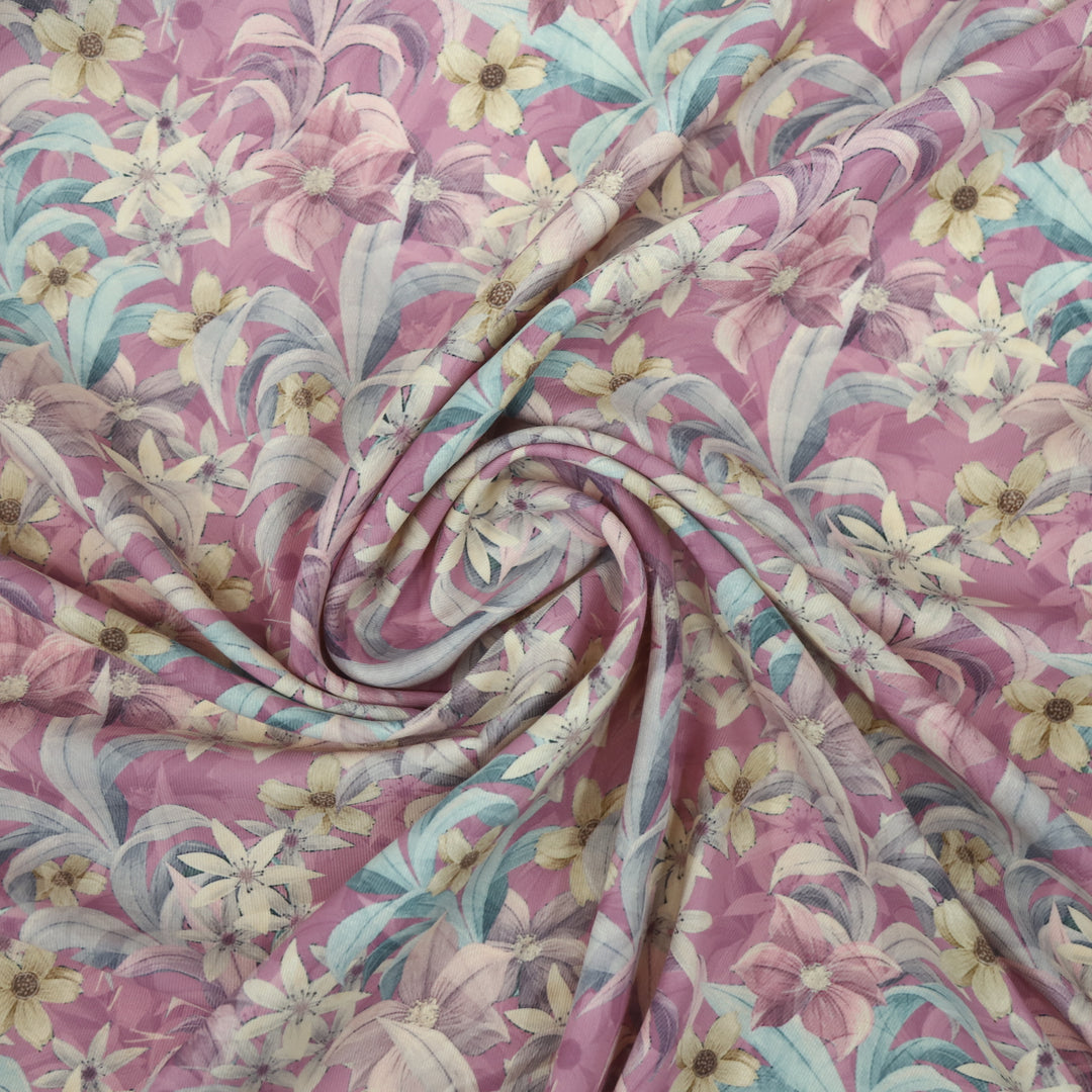 Makhmal Baby Pink Floral Printed Premium Semi Pashmina Fabric-2.5 Mtr
