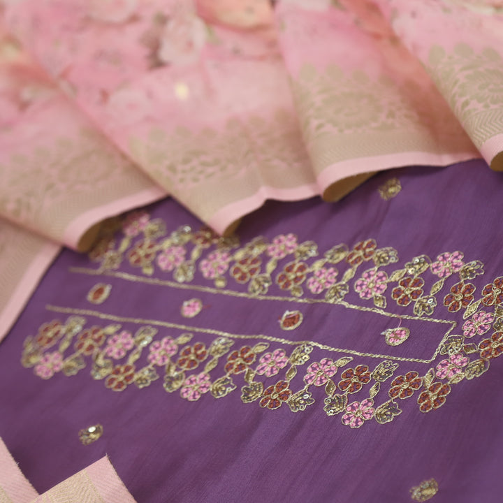 Fitoor Mulberry Mauve Zari Embroidered Work Neck Modal Suit Set