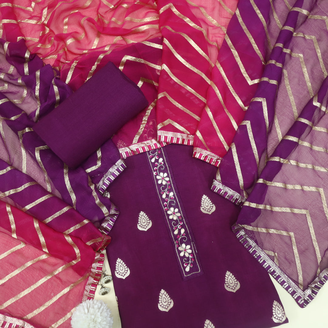 Heer Velour Purple All Over Zari Weaved Work  Dola Suit Set