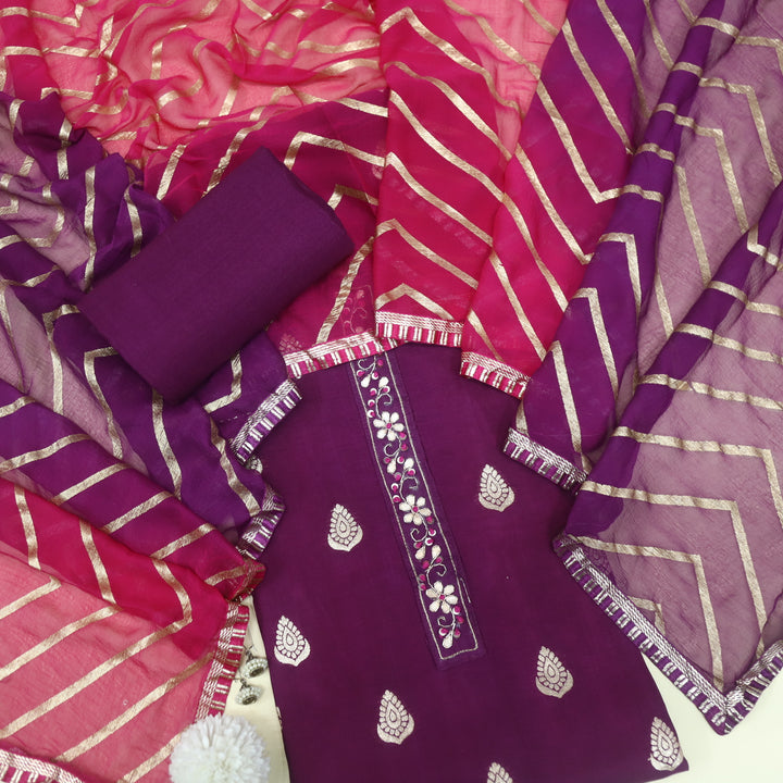 Heer Velour Purple All Over Zari Weaved Work  Dola Suit Set