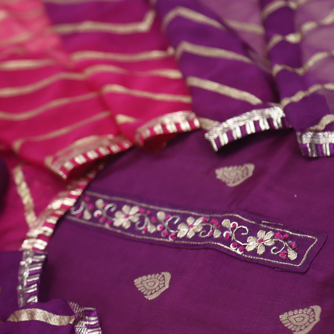 Heer Velour Purple All Over Zari Weaved Work  Dola Suit Set