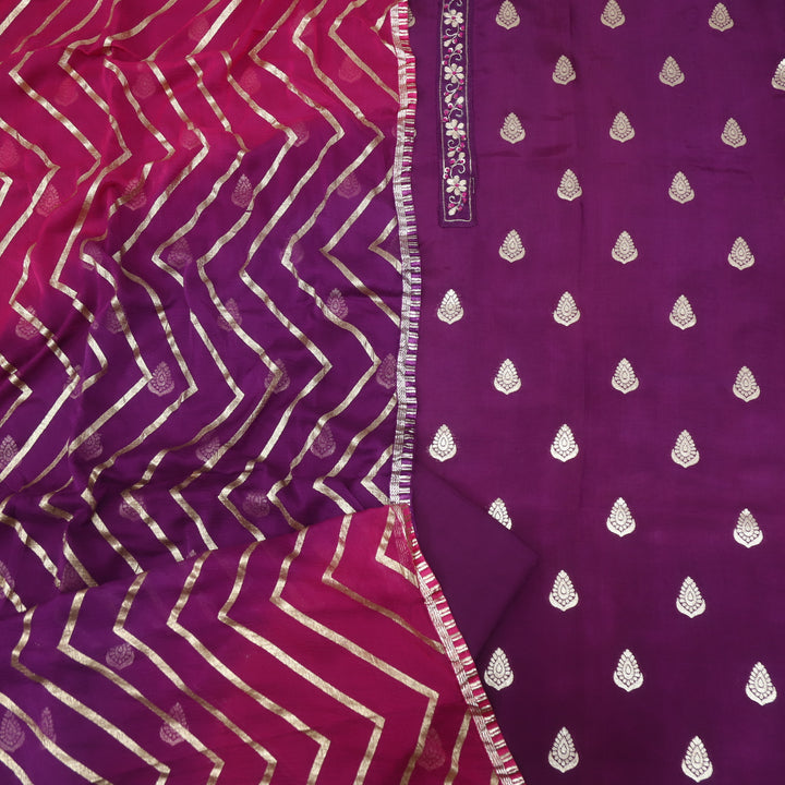 Heer Velour Purple All Over Zari Weaved Work  Dola Suit Set