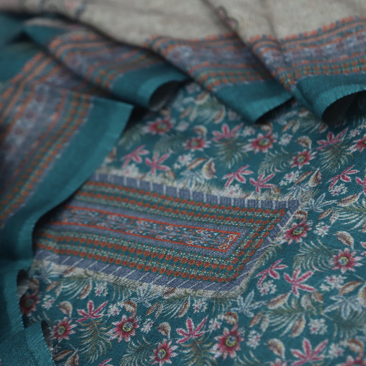 Faryaad Bottle Green Floral Printed Semi Pashmina Suit Set