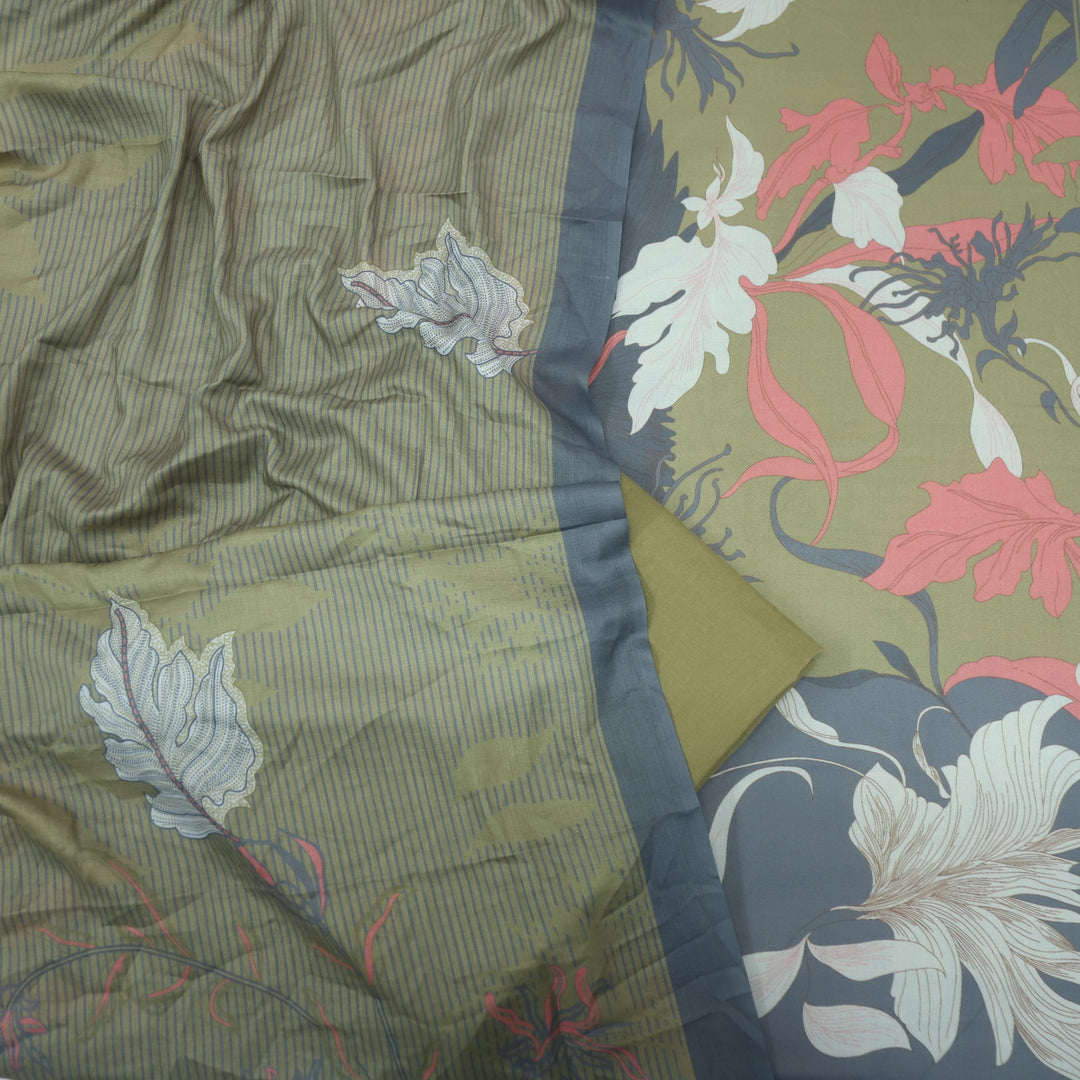Zulf Dandelion Yellow Tropical Printed Semi Pashmina Suit Set