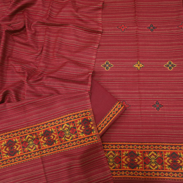 Tarannum Maroon Red Thread Weaved Stripe Printed Semi Pashmina Suit Set