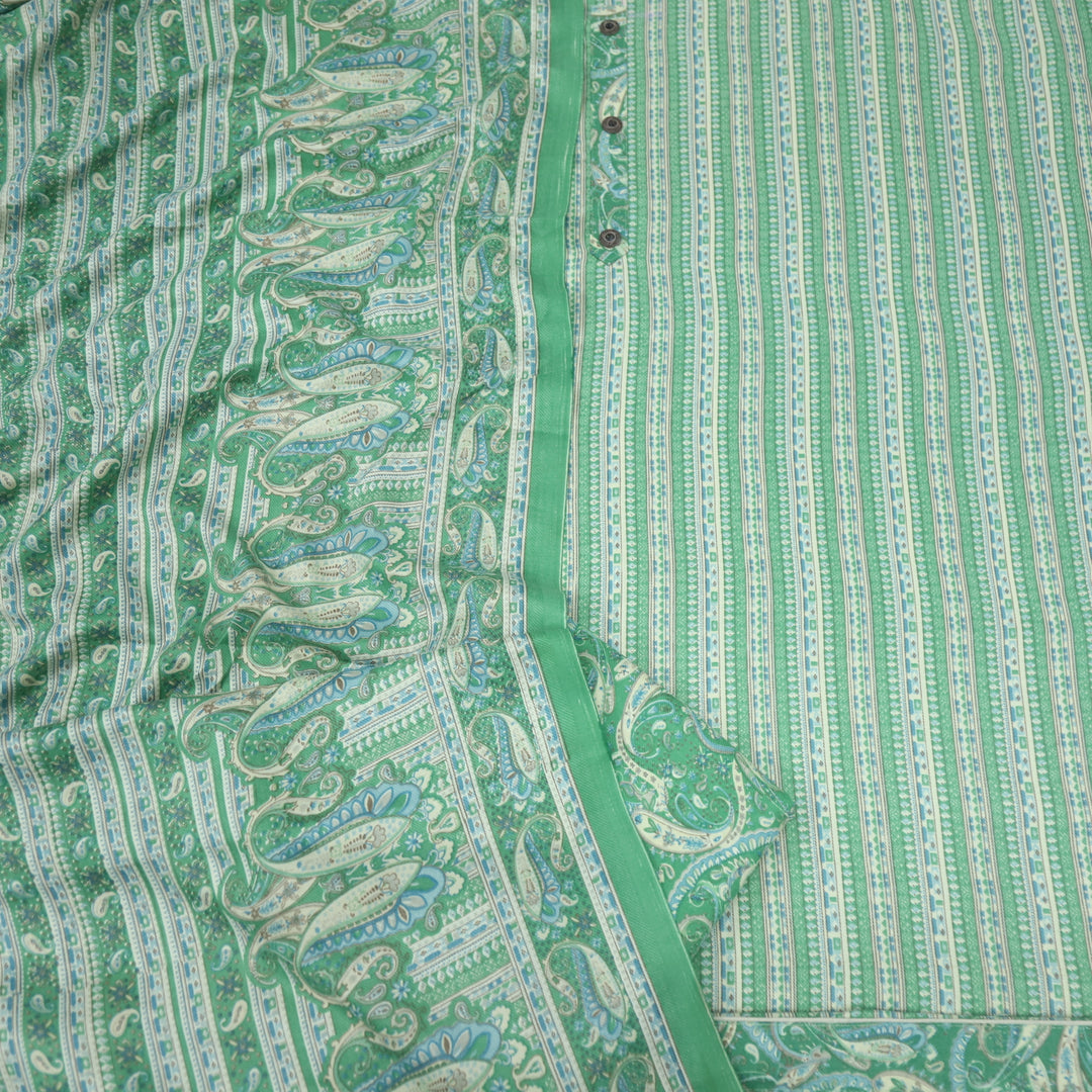 Safar Pear Green Button Detailing Printed Semi Pashmina Suit Set