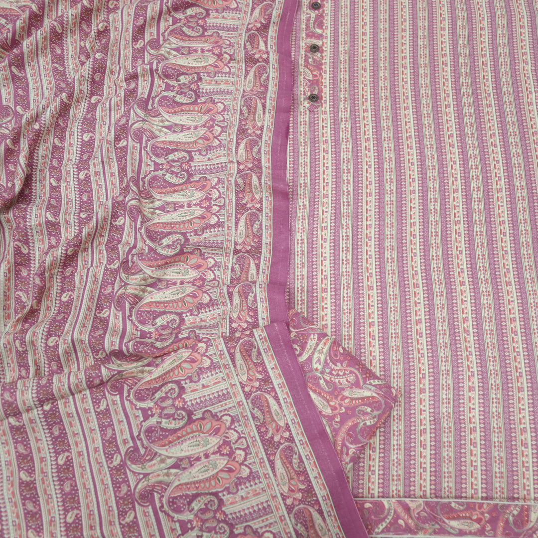 Safar Russion Vilot Purple Button Detailing Printed Semi Pashmina Suit Set