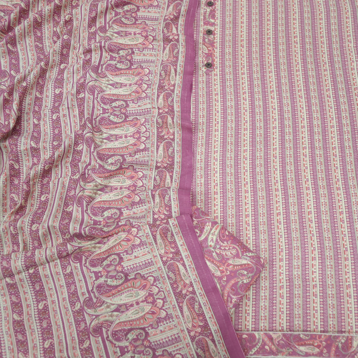Safar Russion Vilot Purple Button Detailing Printed Semi Pashmina Suit Set
