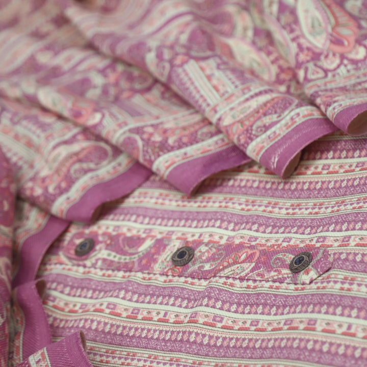 Safar Russion Vilot Purple Button Detailing Printed Semi Pashmina Suit Set