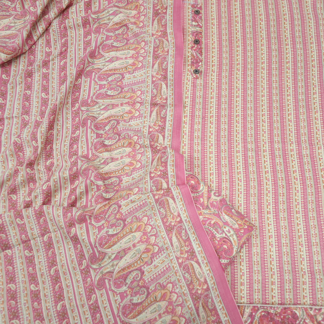 Safar Watermelon Pink Button Detailing Printed Semi Pashmina Suit Set