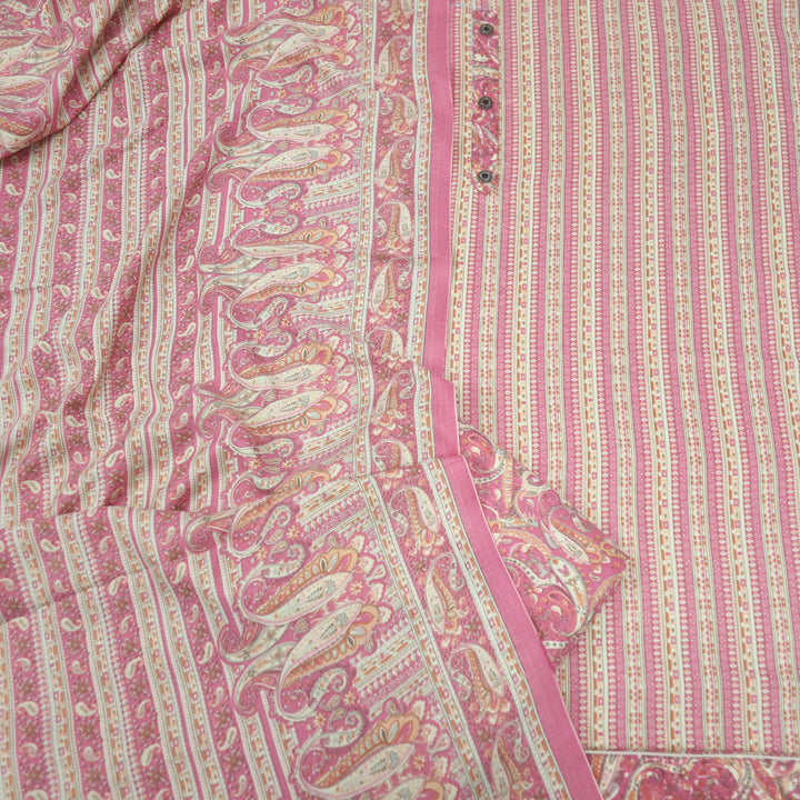 Safar Watermelon Pink Button Detailing Printed Semi Pashmina Suit Set