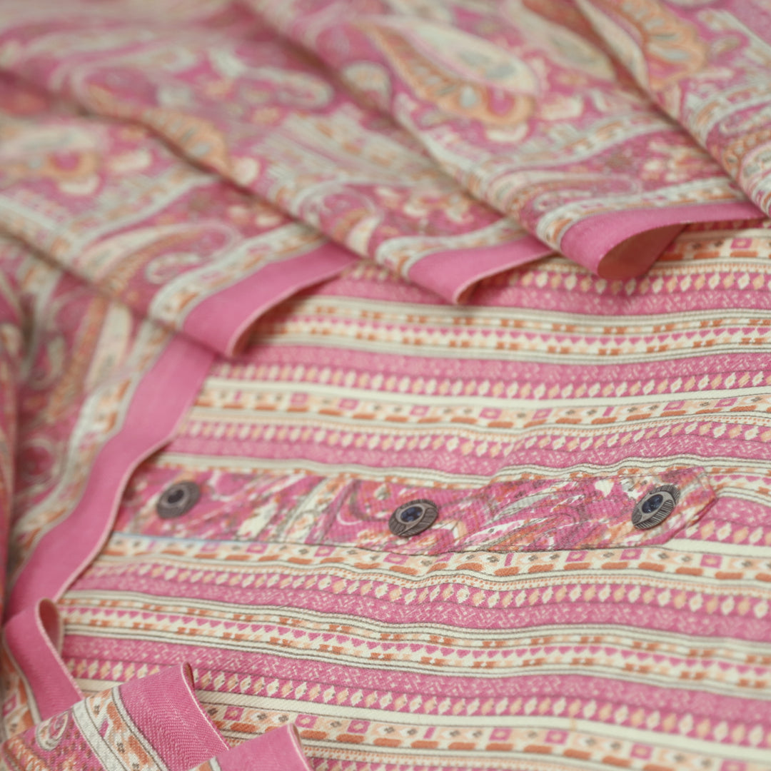 Safar Watermelon Pink Button Detailing Printed Semi Pashmina Suit Set