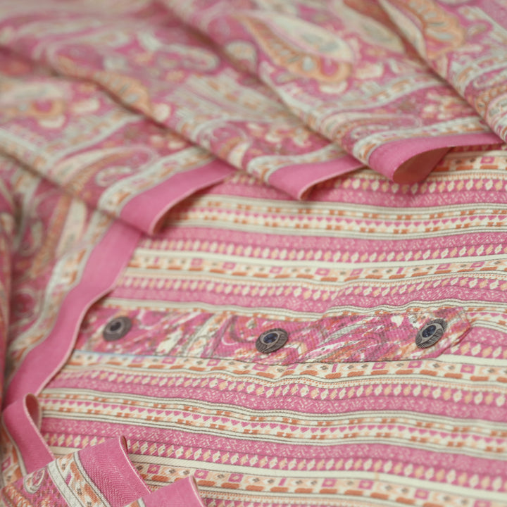 Safar Watermelon Pink Button Detailing Printed Semi Pashmina Suit Set