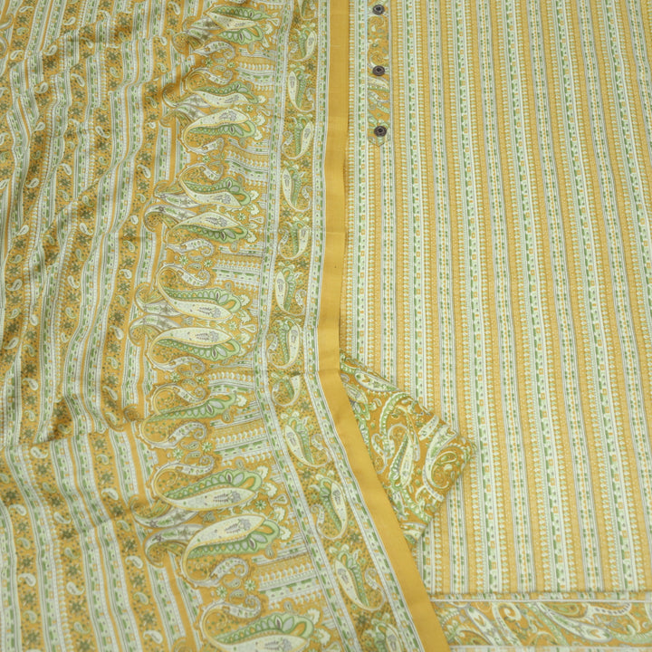 Safar Royal Yellow Button Detailing Printed Semi Pashmina Suit Set