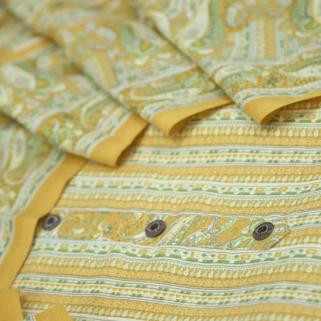 Safar Royal Yellow Button Detailing Printed Semi Pashmina Suit Set
