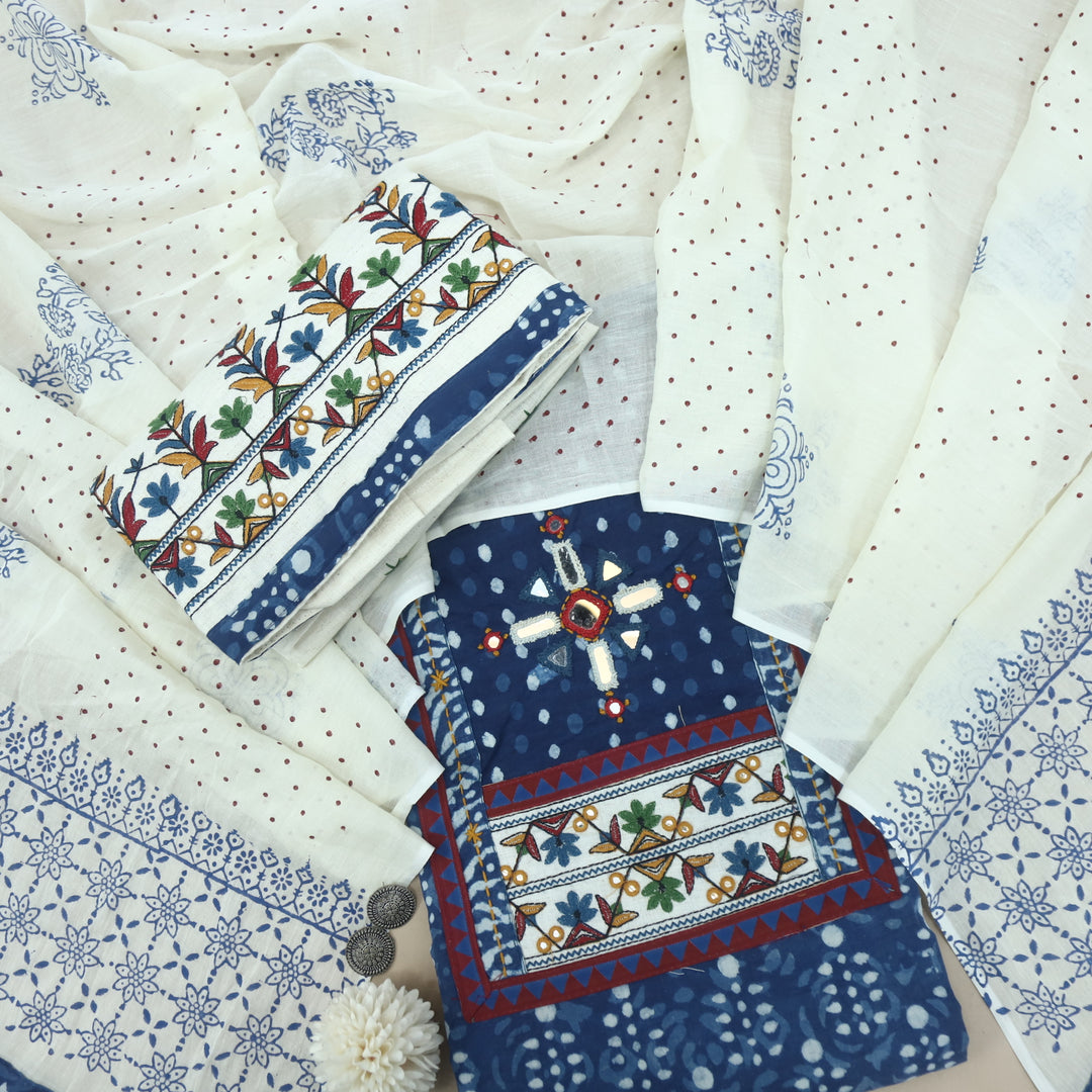 Nazara Indigo Blue Kutch Work Dabu Printed Cotton Suit Set