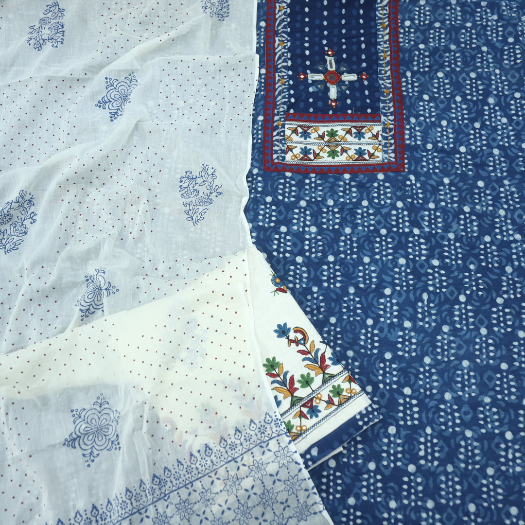 Nazara Indigo Blue Kutch Work Dabu Printed Cotton Suit Set