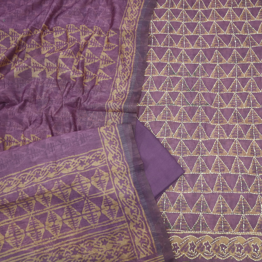 Ibrat Midnight Purple All Over Kantha Embroidery Chanderi Suit Set
