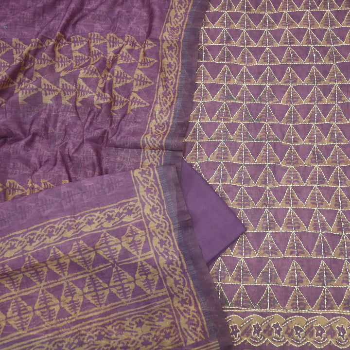 Ibrat Midnight Purple All Over Kantha Embroidery Chanderi Suit Set