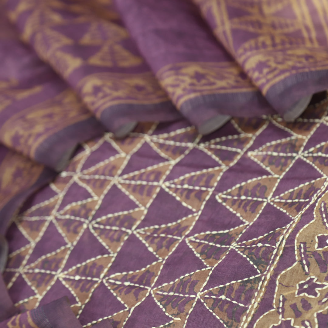 Ibrat Midnight Purple All Over Kantha Embroidery Chanderi Suit Set