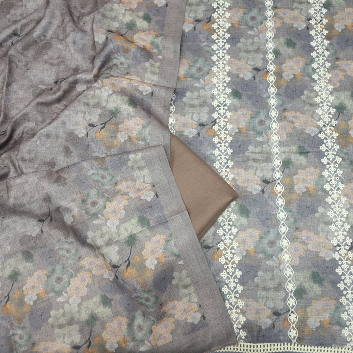 Ibrat Penny Brown Thread Weaved Printed Semi Pashmina Set