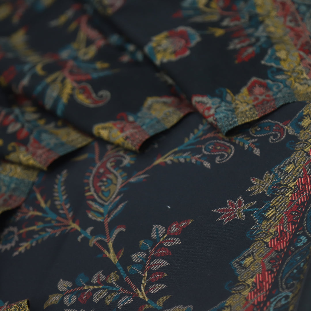 Dilbara Night Black Blue Digital Vintage Floral Printed Semi Pashmina Suit Set