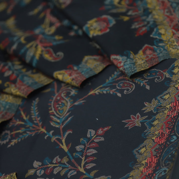 Dilbara Night Black Blue Digital Vintage Floral Printed Semi Pashmina Suit Set
